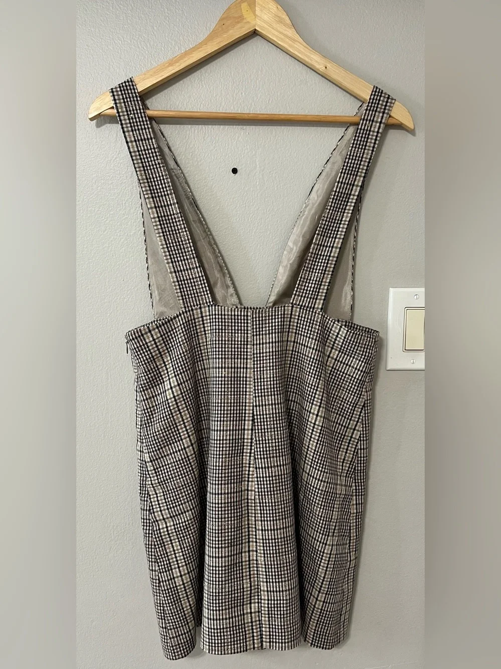 Zara Plaid Pinafore Mini Dress Size S Deep V Sleeveless Jumper Side Zip Tweed - Picture 2 of 9